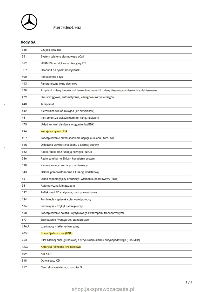 Dekoder VIN Mercedes